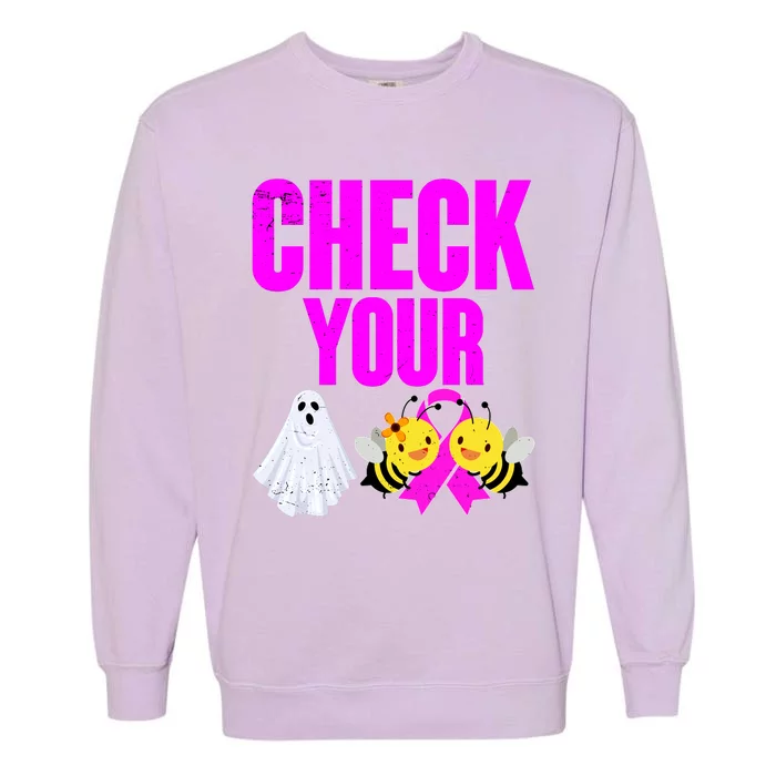 Check Your Boo Bees Breast Cancer Halloween Cute Garment-Dyed Sweatshirt