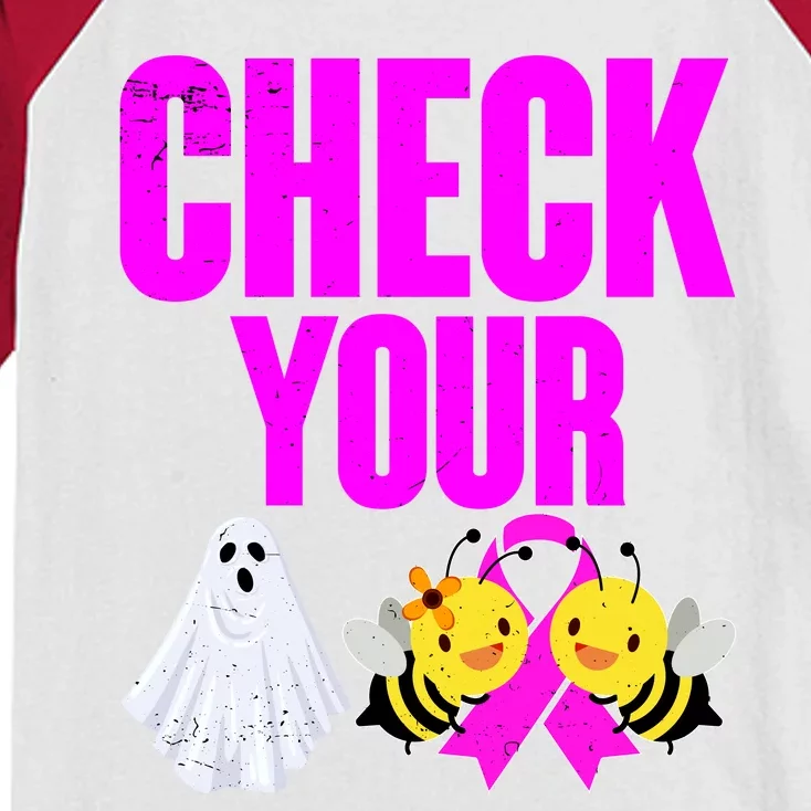 Check Your Boo Bees Breast Cancer Halloween Cute Kids Colorblock Raglan Jersey