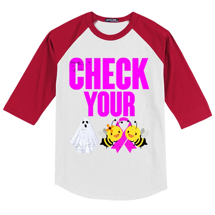 Check Your Boo Bees Breast Cancer Halloween Cute Kids Colorblock Raglan Jersey