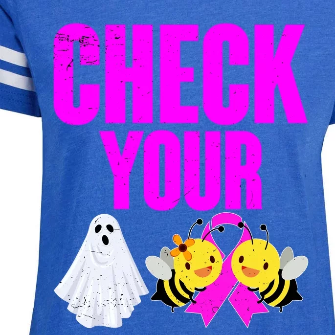 Check Your Boo Bees Breast Cancer Halloween Cute Enza Ladies Jersey Football T-Shirt