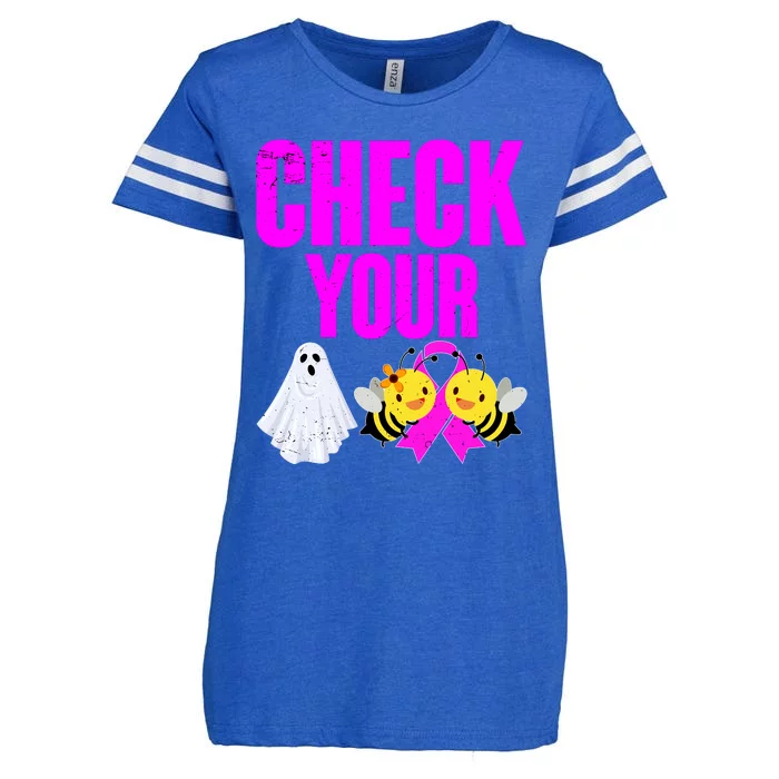 Check Your Boo Bees Breast Cancer Halloween Cute Enza Ladies Jersey Football T-Shirt