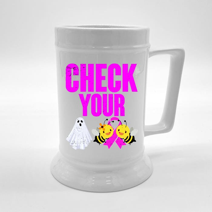 Check Your Boo Bees Breast Cancer Halloween Cute Front & Back Beer Stein