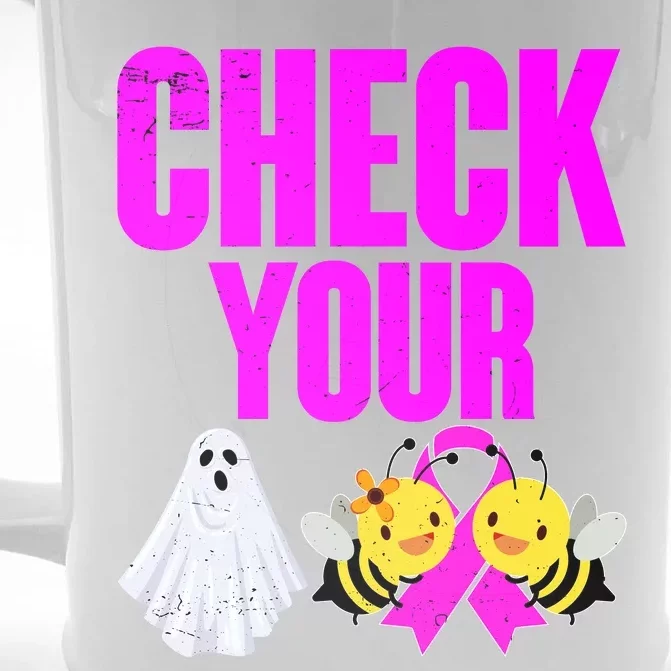 Check Your Boo Bees Breast Cancer Halloween Cute Front & Back Beer Stein