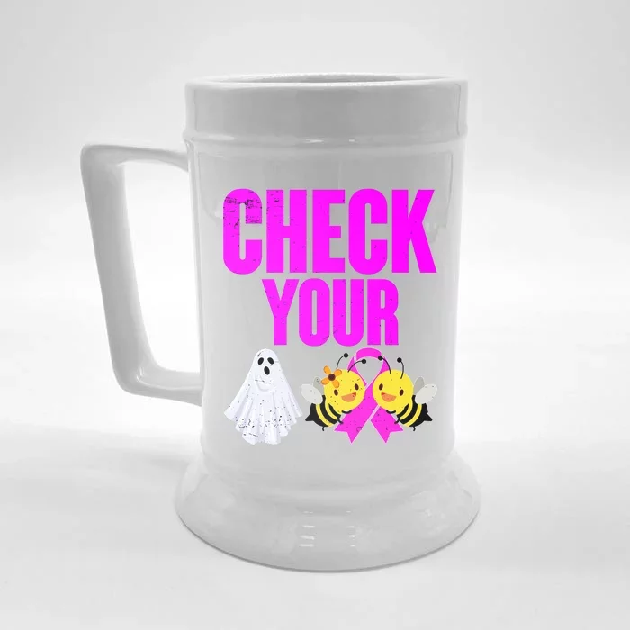 Check Your Boo Bees Breast Cancer Halloween Cute Front & Back Beer Stein