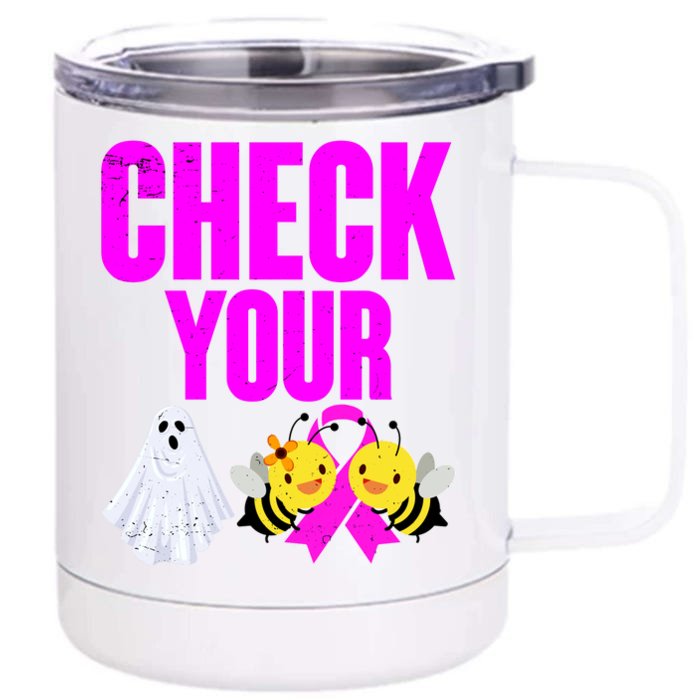 Check Your Boo Bees Breast Cancer Halloween Cute Front & Back 12oz Stainless Steel Tumbler Cup