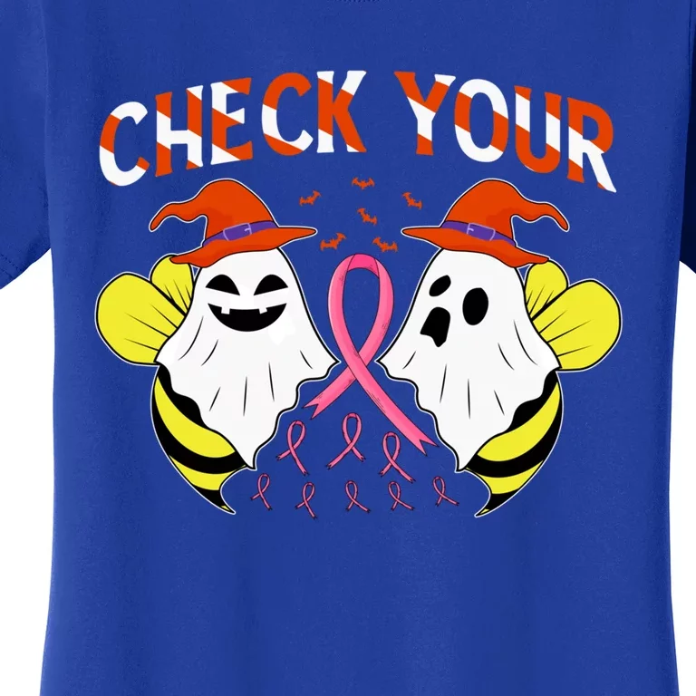 Check Your Boo Bees Breast Cancer Ghost Halloween Funny Gift Women's T-Shirt