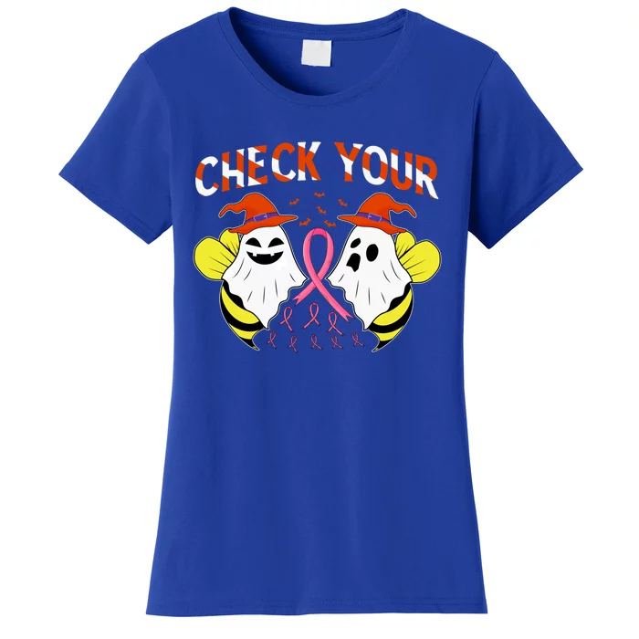 Check Your Boo Bees Breast Cancer Ghost Halloween Funny Gift Women's T-Shirt