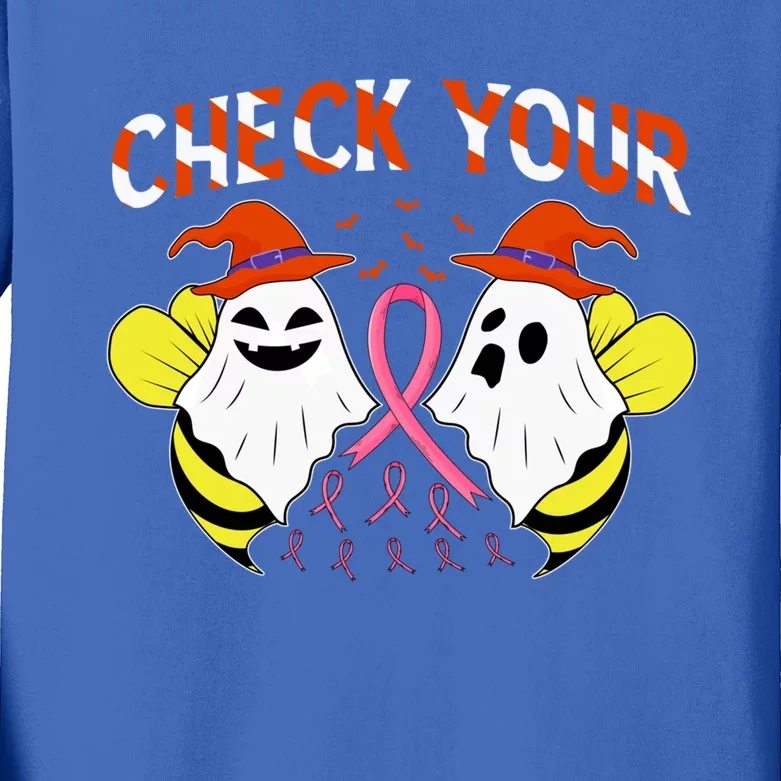 Check Your Boo Bees Breast Cancer Ghost Halloween Funny Gift Kids Long Sleeve Shirt