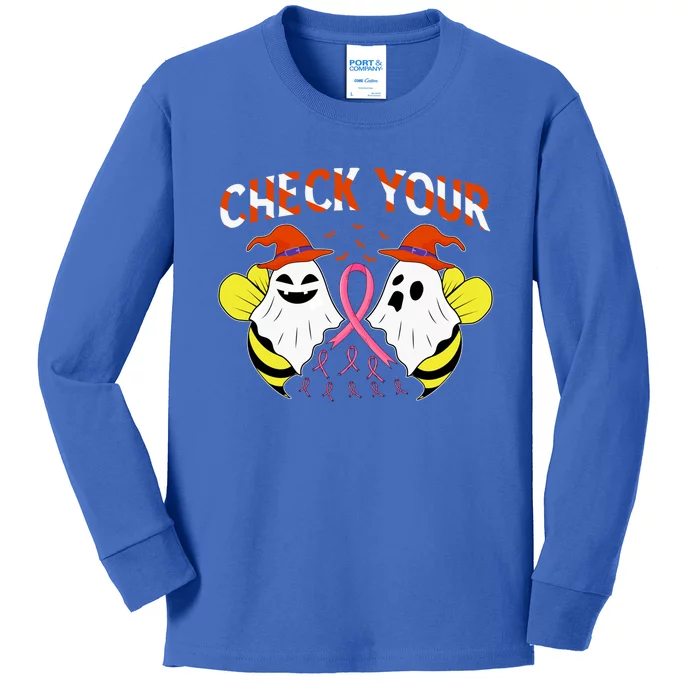 Check Your Boo Bees Breast Cancer Ghost Halloween Funny Gift Kids Long Sleeve Shirt