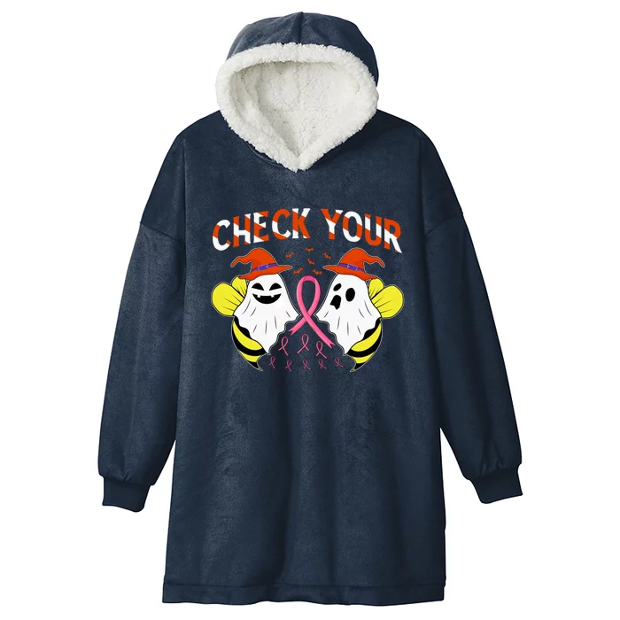 Check Your Boo Bees Breast Cancer Ghost Halloween Funny Gift Hooded Wearable Blanket