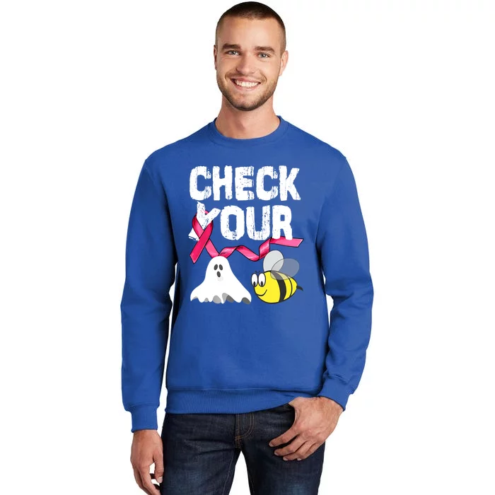 Check Your Boo Bees Funny Breast Cancer Halloween Gift Tall Sweatshirt