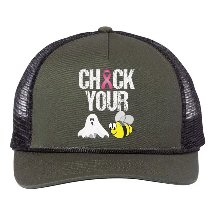 Check Your Boo Bees Funny Breast Cancer Halloween Gift Retro Rope Trucker Hat Cap