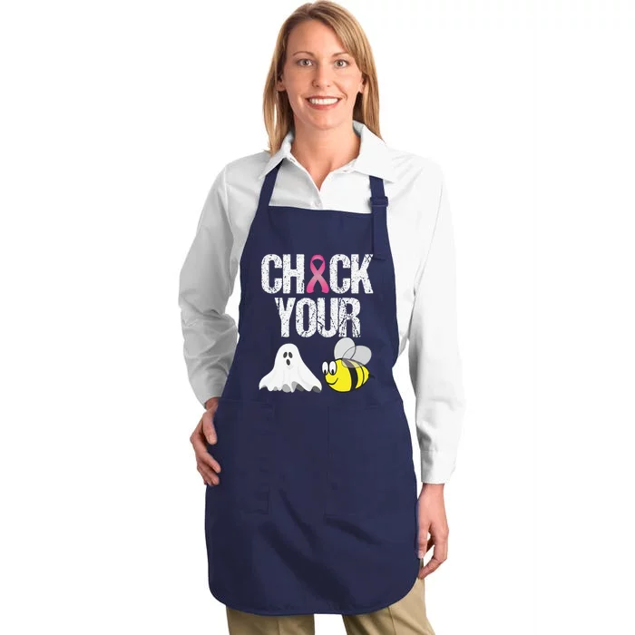 Check Your Boo Bees Funny Breast Cancer Halloween Gift Full-Length Apron With Pocket