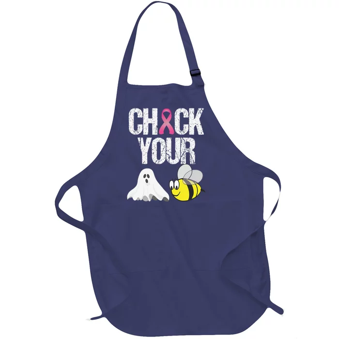 Check Your Boo Bees Funny Breast Cancer Halloween Gift Full-Length Apron With Pocket