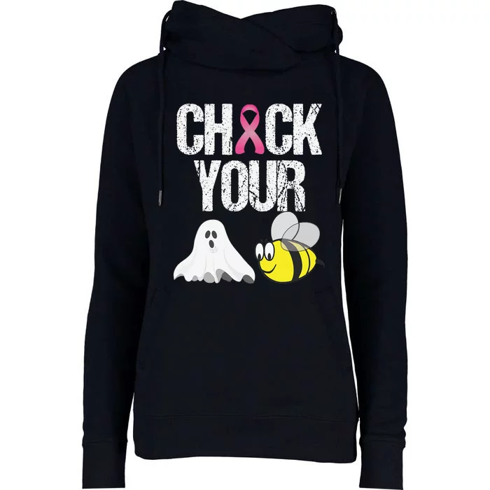 Check Your Boo Bees Funny Breast Cancer Halloween Gift Womens Funnel Neck Pullover Hood