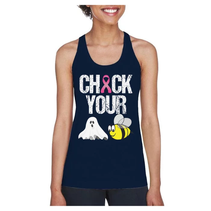 Check Your Boo Bees Funny Breast Cancer Halloween Gift Women's Racerback Tank