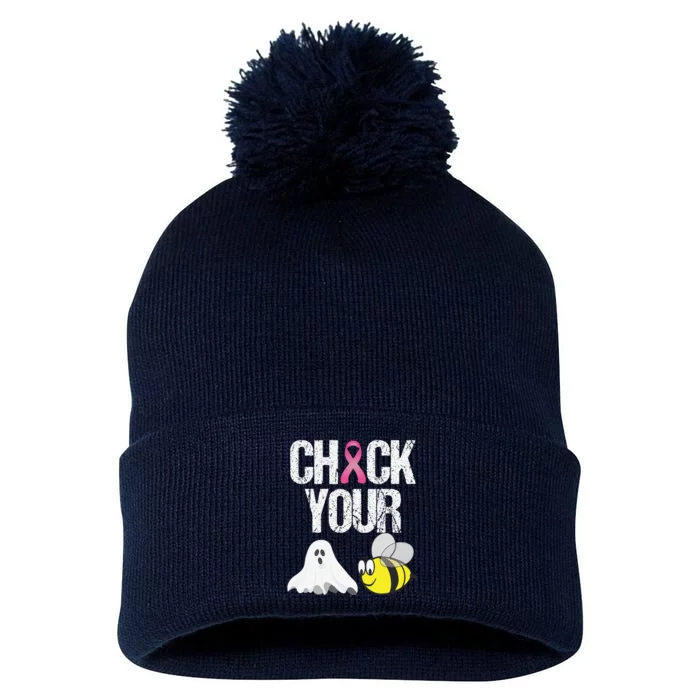 Check Your Boo Bees Funny Breast Cancer Halloween Gift Pom Pom 12in Knit Beanie