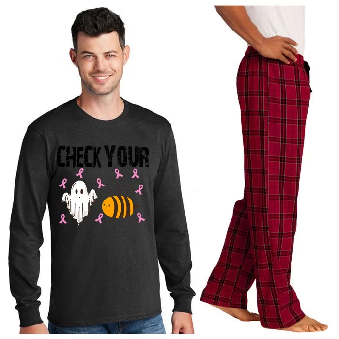 Check Your Boo Bees Funny Breast Cancer Halloween Funny Gift Long Sleeve Pajama Set