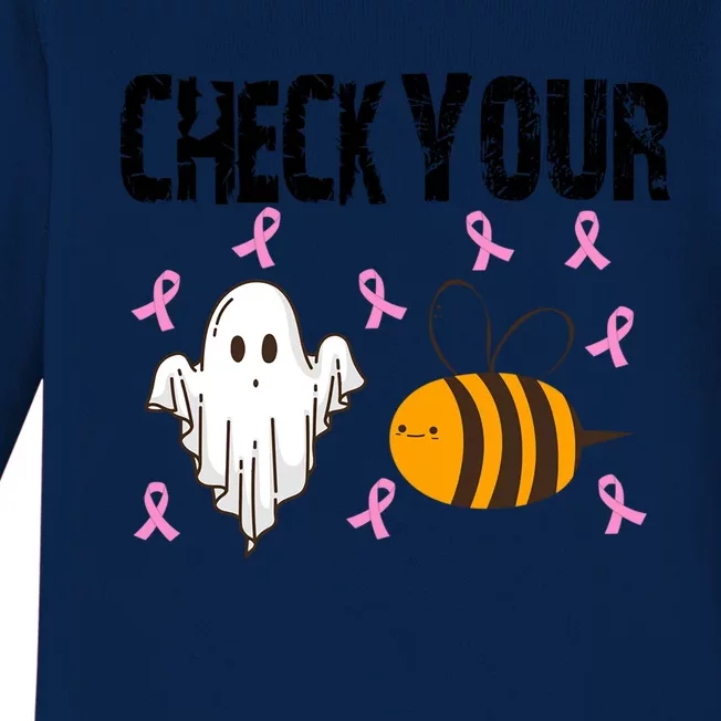 Check Your Boo Bees Funny Breast Cancer Halloween Funny Gift Baby Long Sleeve Bodysuit