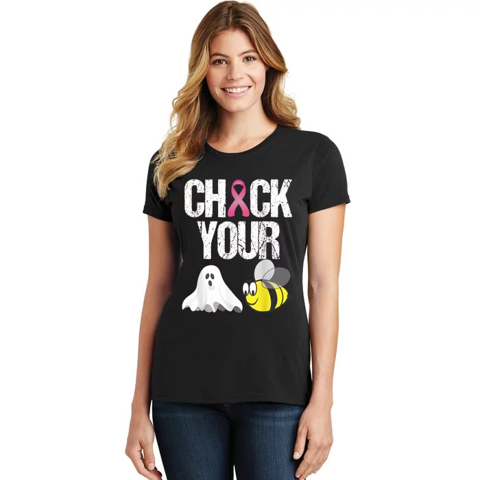 Check Your Boo Bees Shirt Funny Breast Cancer Halloween Gift Women's T-Shirt