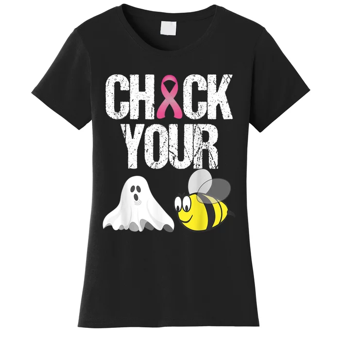 Check Your Boo Bees Shirt Funny Breast Cancer Halloween Gift Women's T-Shirt