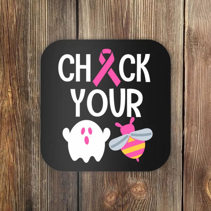 Check Your Breast Funny Cute Halloween Boo Bees Coaster