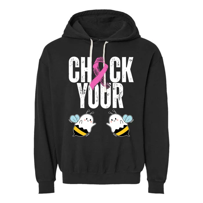 Check Your Boo Bees Funny Breast Cancer Halloween Garment-Dyed Fleece Hoodie