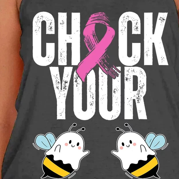 Check Your Boo Bees Funny Breast Cancer Halloween Women's Knotted Racerback Tank