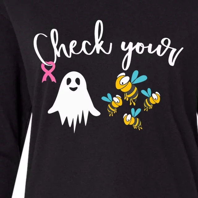 Check Your Boo Bees Breast Cancer Awareness Ribbon Womens Cotton Relaxed Long Sleeve T-Shirt