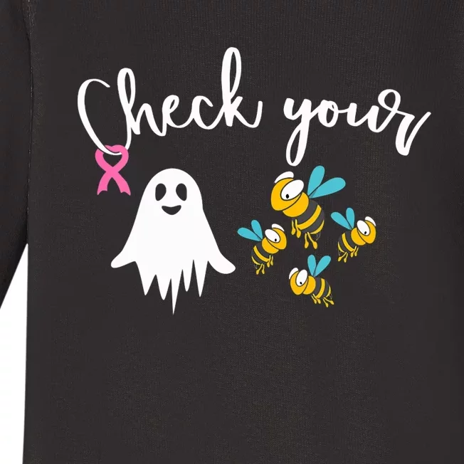 Check Your Boo Bees Breast Cancer Awareness Ribbon Baby Long Sleeve Bodysuit