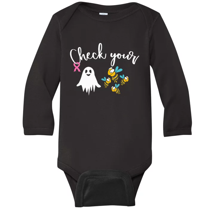 Check Your Boo Bees Breast Cancer Awareness Ribbon Baby Long Sleeve Bodysuit