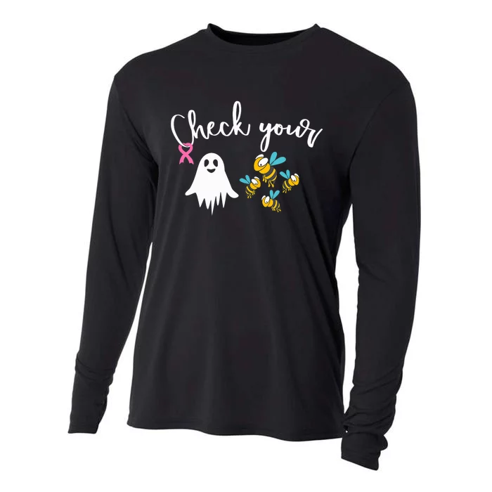 Check Your Boo Bees Breast Cancer Awareness Ribbon Cooling Performance Long Sleeve Crew