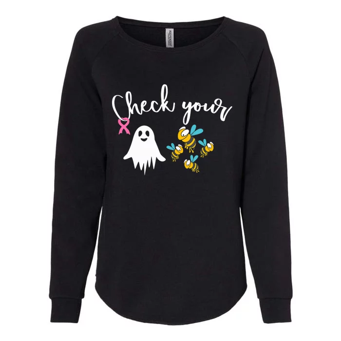 Check Your Boo Bees Breast Cancer Awareness Ribbon Womens California Wash Sweatshirt