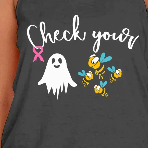 Check Your Boo Bees Breast Cancer Awareness Ribbon Women's Knotted Racerback Tank