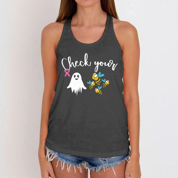 Check Your Boo Bees Breast Cancer Awareness Ribbon Women's Knotted Racerback Tank