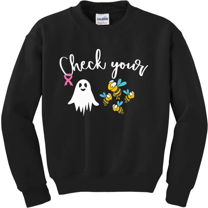 Check Your Boo Bees Breast Cancer Awareness Ribbon Kids Sweatshirt