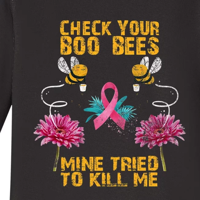 Check Your Boo Bees Mine Tried To Kill Me Funny Mothers Day Baby Long Sleeve Bodysuit