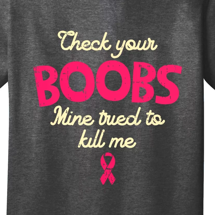 Check Your Boobs Pink Ribbon Breast Cancer Awareness Survivor Gift T-Shirt