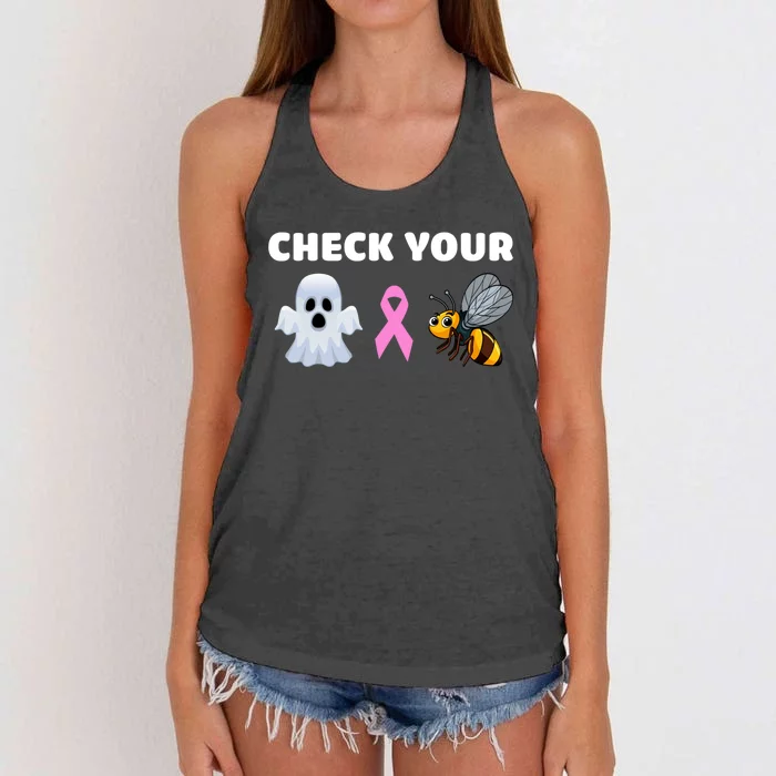 Check Your Boo Bees Funny Breast Cancer Awareness Halloween Gift Women's Knotted Racerback Tank