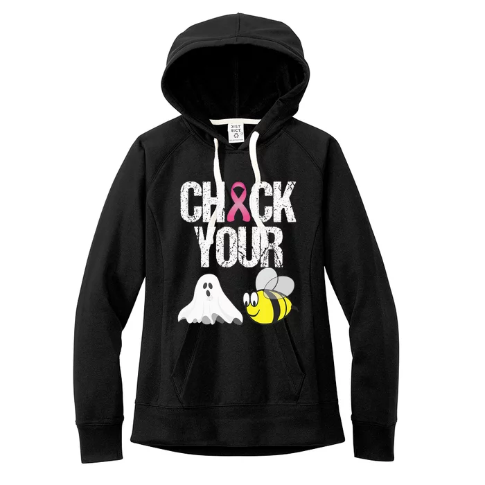 Check Your Boo Bees Funny Breast Cancer Halloween Gift Women's Fleece Hoodie