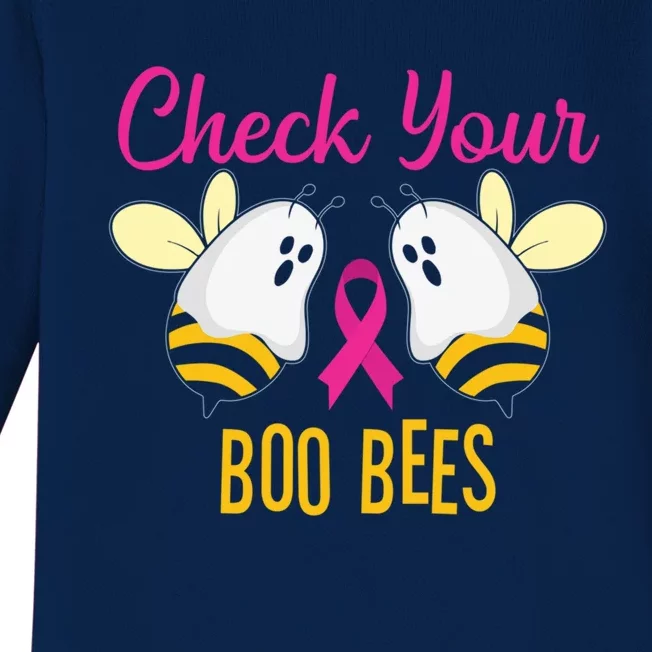 Check Your Boo Bees Breast Cancer Squad Tribe Funny Gift Baby Long Sleeve Bodysuit