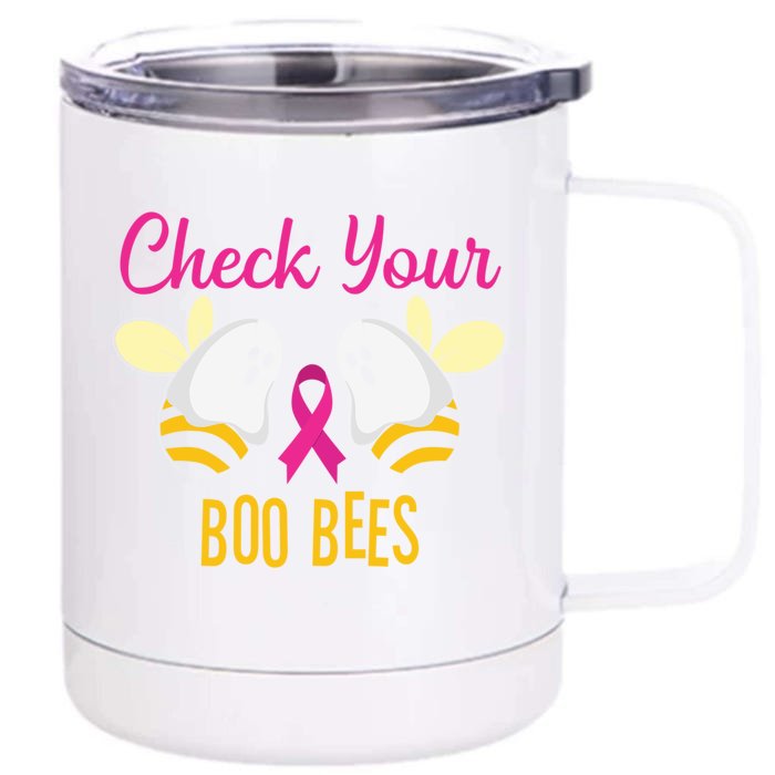 Check Your Boo Bees Breast Cancer Squad Tribe Funny Gift Front & Back 12oz Stainless Steel Tumbler Cup