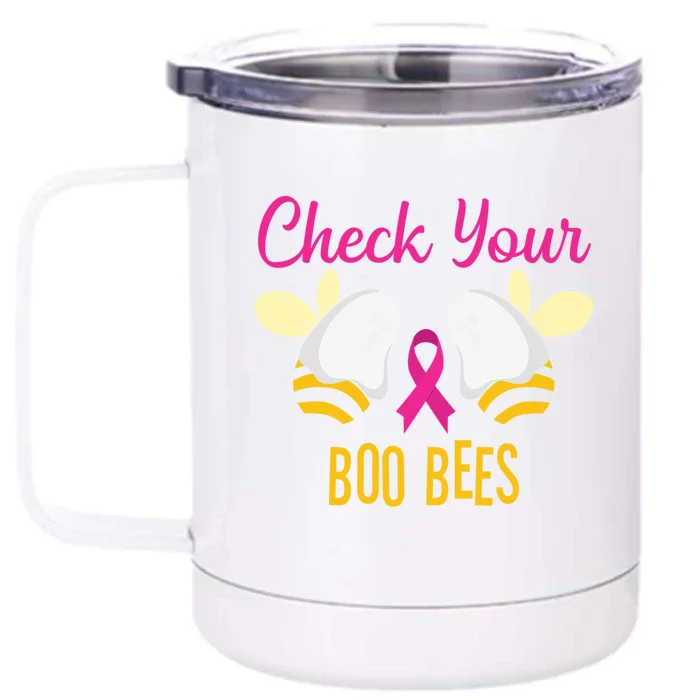 Check Your Boo Bees Breast Cancer Squad Tribe Funny Gift Front & Back 12oz Stainless Steel Tumbler Cup