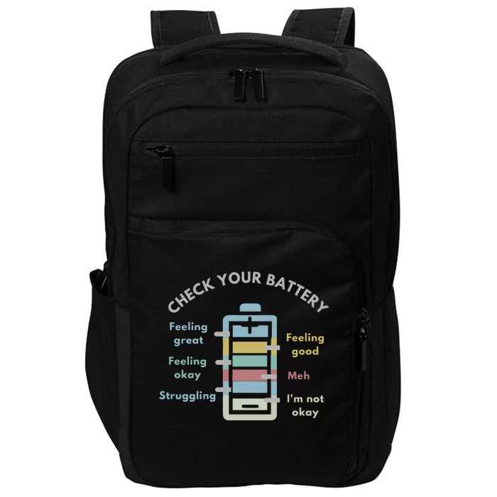 Check Your Battery Funny Therapist Impact Tech Backpack