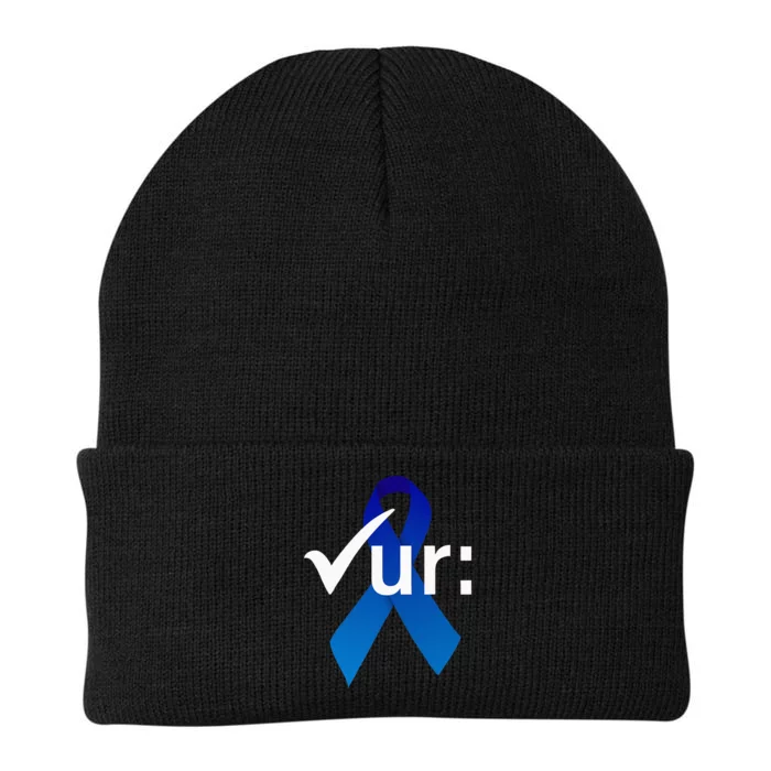 Check Your Colon Colorectal Cancer Awareness Blue Ribbon Knit Cap Winter Beanie