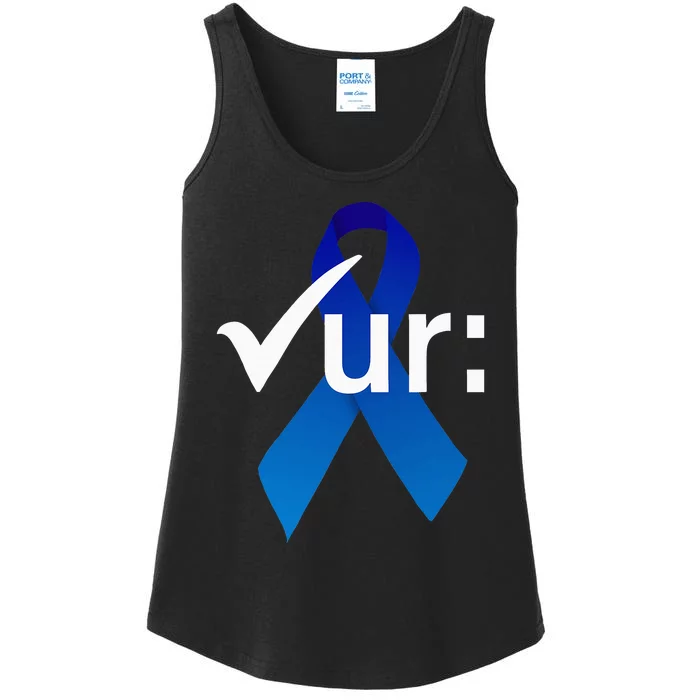 Check Your Colon Colorectal Cancer Awareness Blue Ribbon Ladies Essential Tank