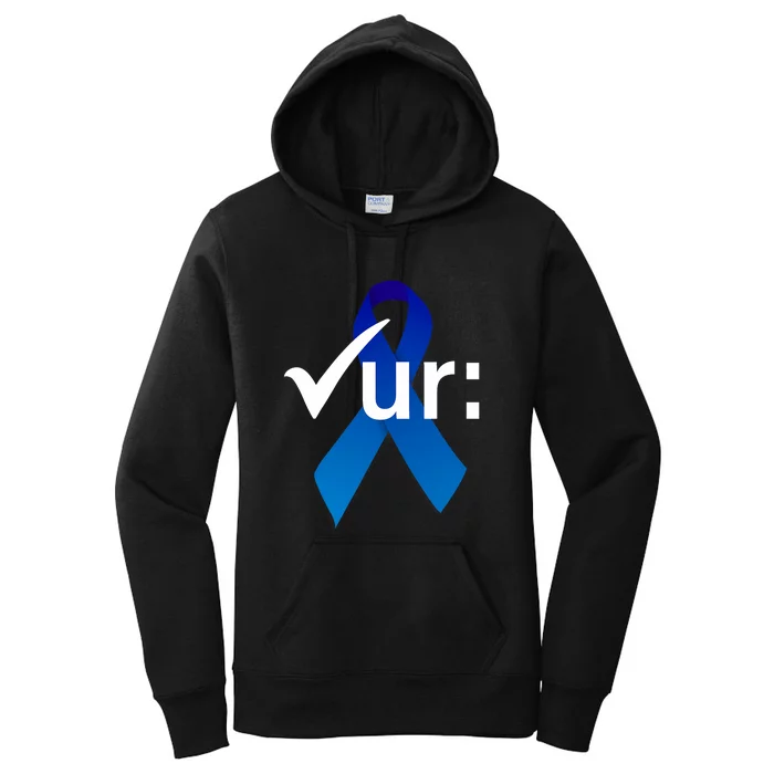 Check Your Colon Colorectal Cancer Awareness Blue Ribbon Women's Pullover Hoodie