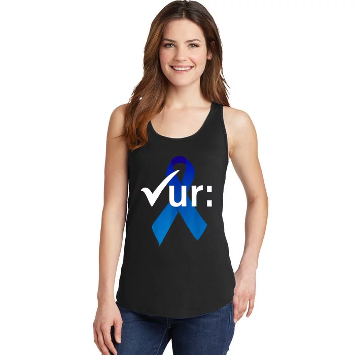 Check Your Colon Colorectal Cancer Awareness Blue Ribbon Ladies Essential Tank