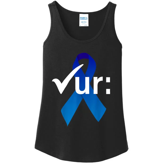 Check Your Colon Colorectal Cancer Awareness Blue Ribbon Ladies Essential Tank