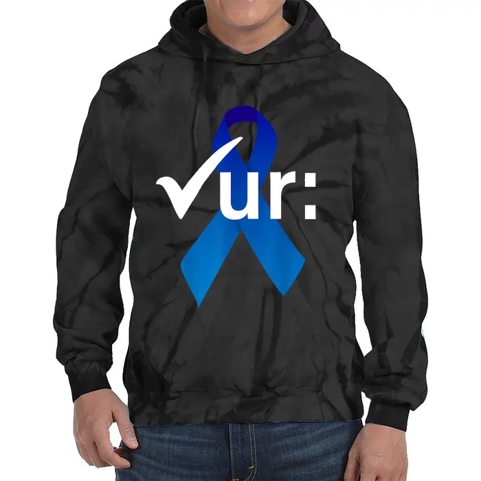 Check Your Colon Colorectal Cancer Awareness Blue Ribbon Tie Dye Hoodie